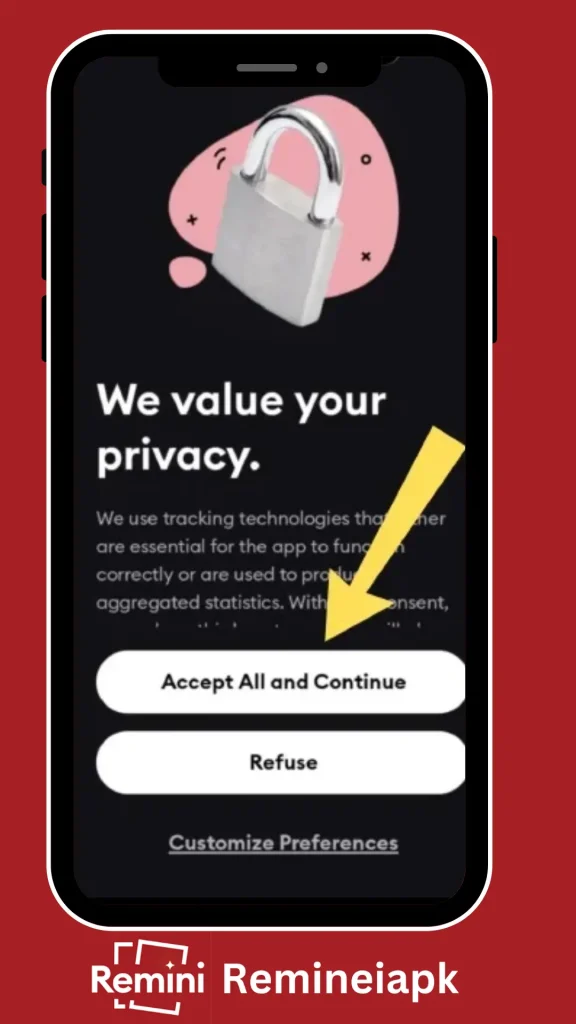 Remini Pro Apk Accept and continue step