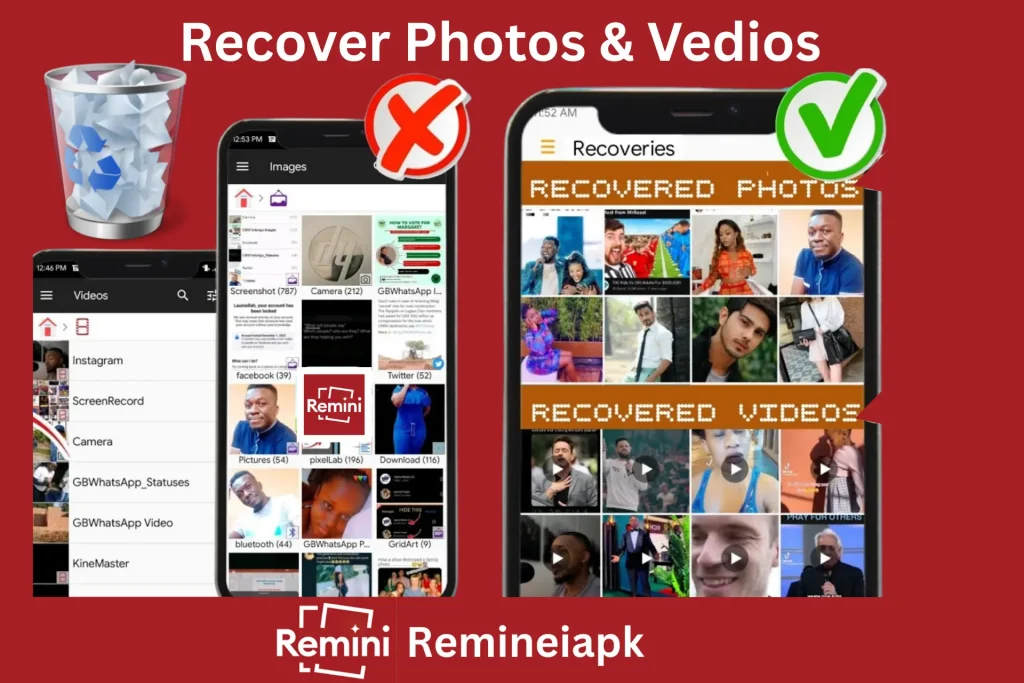 Remini Pro MOD Apk recover photos and videos' feature